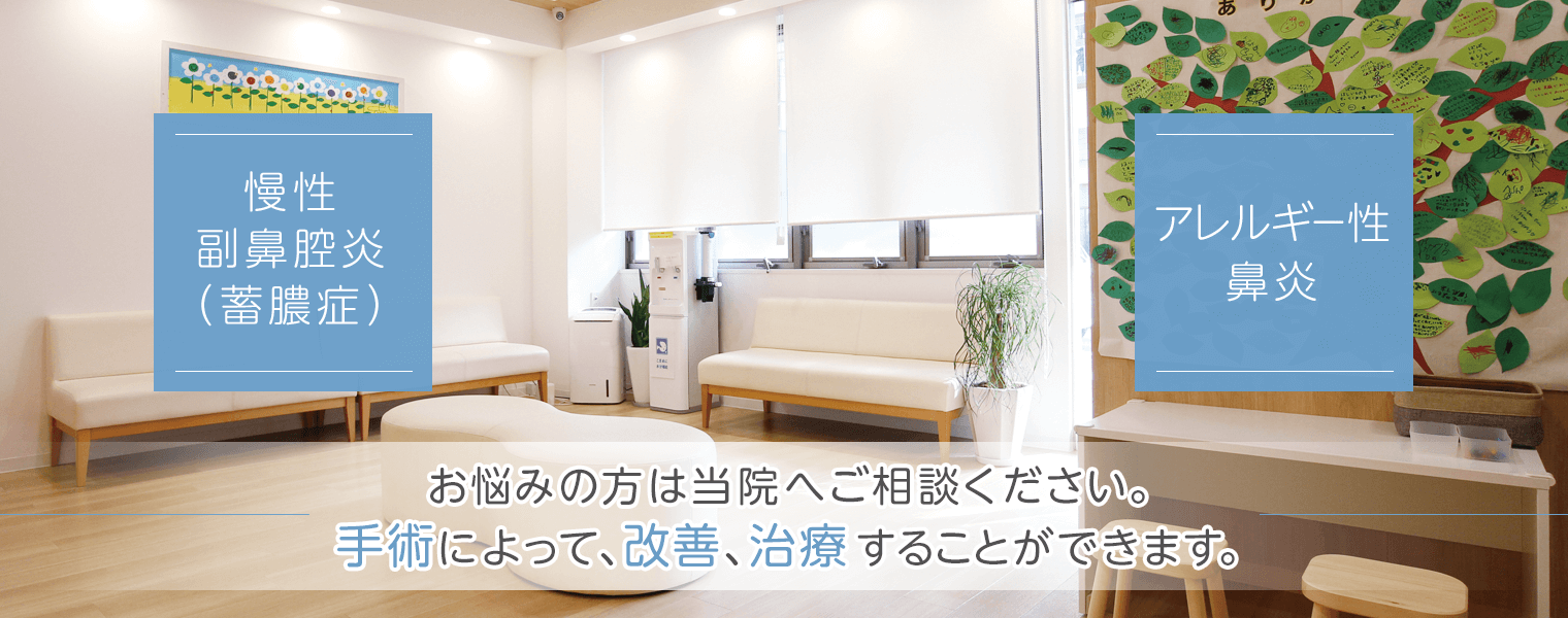 慢性副鼻腔炎(蓄膿症)・アレルギー性鼻炎|お悩みの方は当院へご相談ください。手術によって、改善、治療することができます。